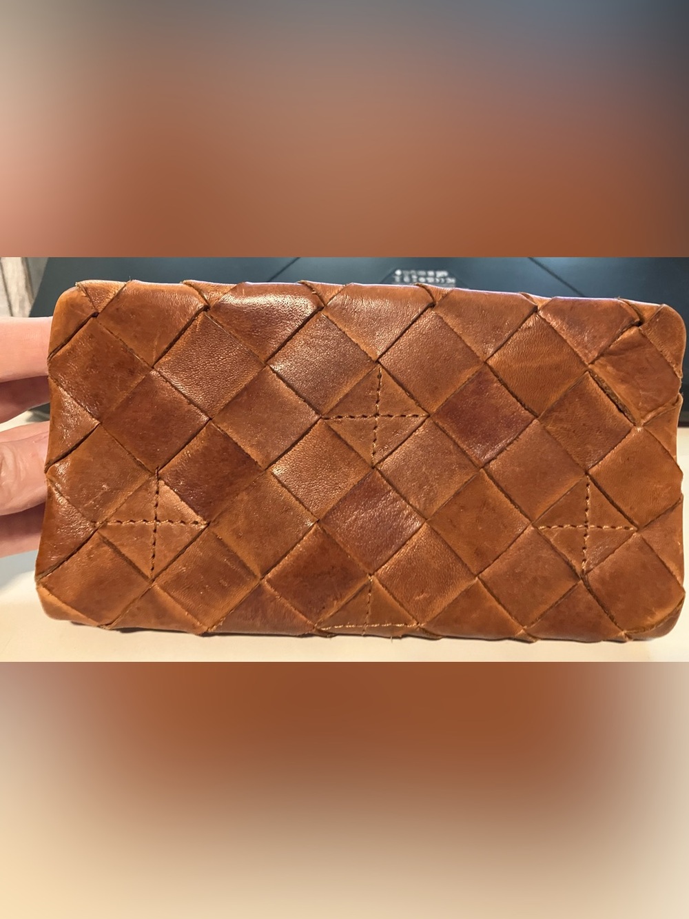 Vilenca Holland Cognac Genuine Leather Woven Wallet Clutch